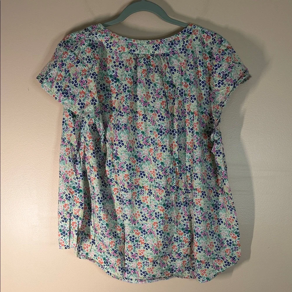 St. John's Bay Floral Short Sleeve Blouse - White, Blue, Pink, Green - Picture 6 of 7